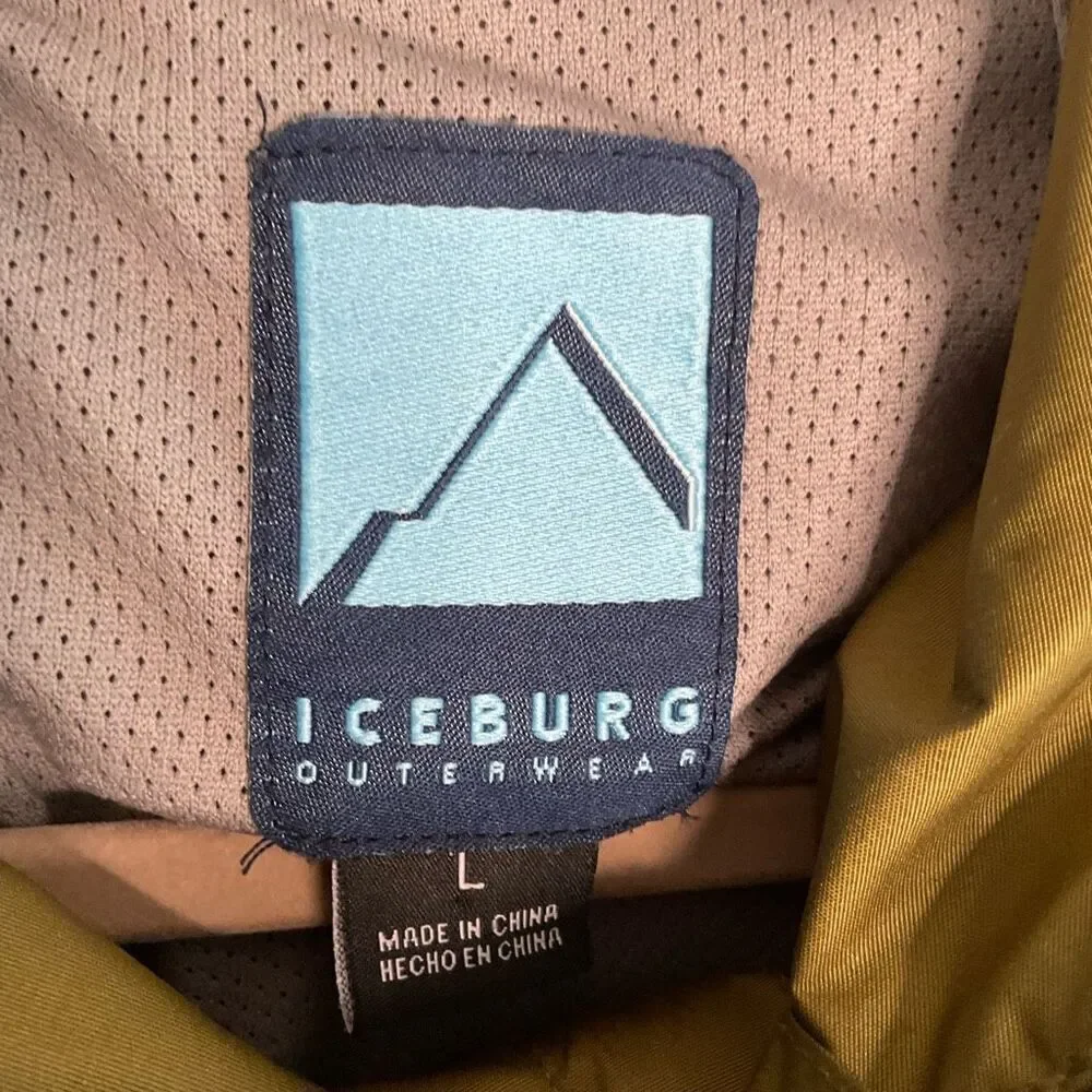 Iceburg Raincoat Mens Large Khaki‎ Olive Green lightweight Hooded Jacket Outdoor